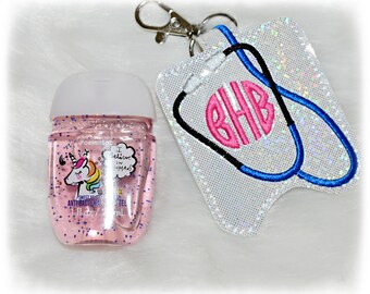 Stethoscope Hand Sanitizer holder, PocketBac holder, sanitizer key fob, snap tab