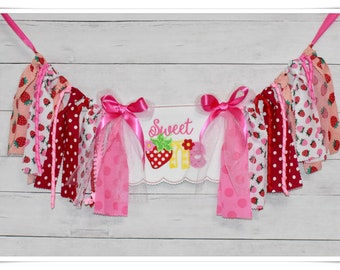 First Birthday Strawberry High Chair Banner, Sweet ONE Birthday Banner, Cake smash banner, Strawberry Birthday Banner, Birthday back drop