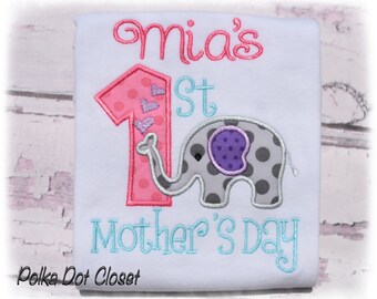 1st Mother’s Day bodysuit, Mother’s Day outfit, Elephant bodysuit, pink and purple, holiday outfit, Personalized bodysuit