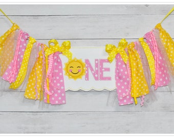 First Birthday Sunshine High Chair Banner, Pink and Yellow Sun Birthday Banner, Cake smash banner, High chair banner, Birthday Back Drop