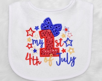 First 4th of July bib, Personalized  Bib, Embroidery bib, personalized bib