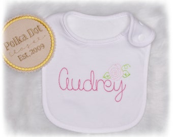 Baby Girl's Embroidered personalized Bib, Shower Gift, Baby gift