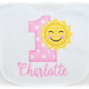 Girl’s Birthday Sunshine bib, You are my sunshine birthday, First Birthday bib, Monogrammed bib, cake smash, pictures, sunshine party