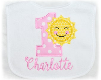 Girl’s Birthday Sunshine bib, You are my sunshine birthday, First Birthday bib, Monogrammed bib, cake smash, pictures, sunshine party