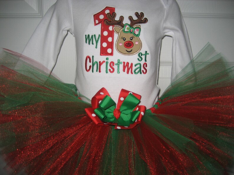 red and green tutu Baby girl first Christmas tutu set girls christmas tutu set personalized tutu set Christmas outfit christmas outfit