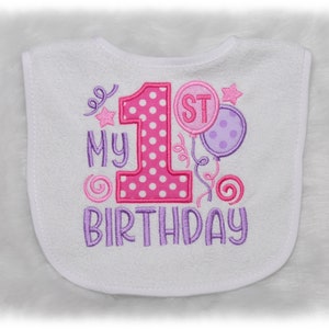 First Birthday Bib, Pink and purple Birthday, My First Birthday
