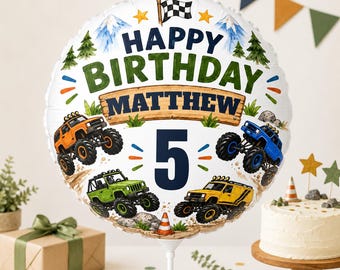 Globo de cumpleaños de Monster Truck de 28 cm / Nombre y edad personalizados