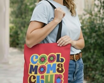 Cool Moms Club Tote Bag Red | Minimalist Gift for Moms