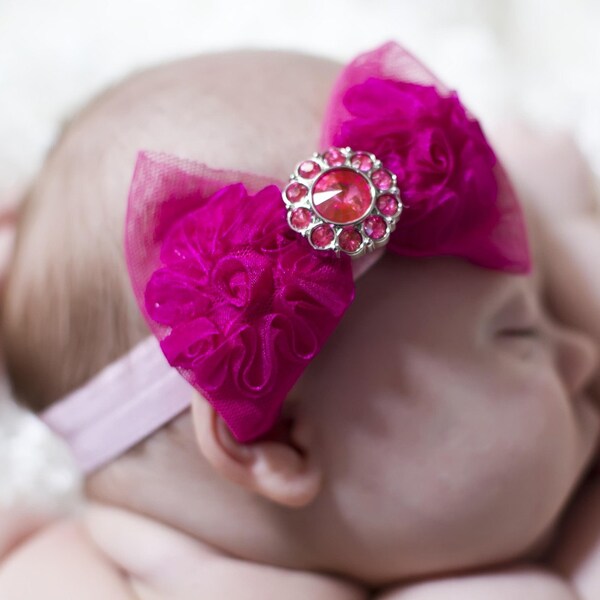 Hair Bow...BAby Hair bow....HOt pink Hair Bow.....Hip and Glam hair clip