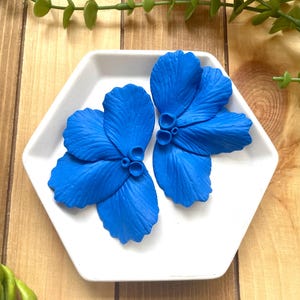 Blue flower earrings, lightweight clay earrings, artistic earrings, large clay earrings, large statement earrings, big lightweight, flowers