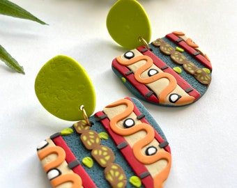 Unique earrings, one of a kind earrings, polymer, clay earrings, black owned, woman owned, eclectic jewelry, Summer jewelry, bold earrings