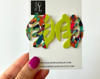 Gye nyame, colorful earrings, earrings, polymer clay, clay earrings, chartreuse, neon, lime green earrings, gift, gift for her, womens gift