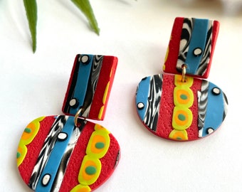 Unique earrings, one of a kind earrings, polymer, clay earrings, black owned, woman owned, eclectic jewelry, Summer jewelry, bold earrings