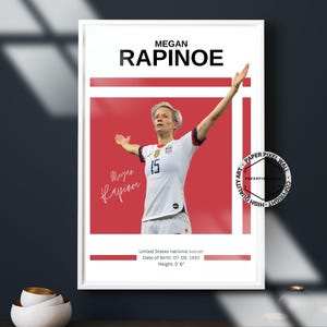 Pôster de Megan Rapinoe, pôster da seleção feminina dos EUA, pôster esportivo, pôster de jogador de futebol, arte de parede de futebol, pôsteres esportivos para quarto, pôsteres para sala de estar