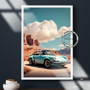 Affiche Porsche 911, Porsche vintage, rétro, maquette, affiche de voiture, art mural, impression de voiture classique, Porsche 911, voiture de fille, rétro, voitures anciennes