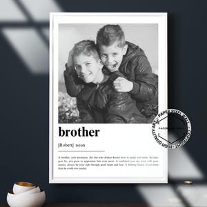 Personalised Brother Definition Print, Wall Art Print, Brother Gift, Photo Definition Print, Quote Print, Custom Gift With Photo