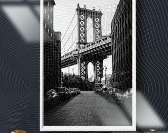 DUMBO Manhattan Bridge Black and White Photo: Brooklyn NYC Wall Art (Digital Download)