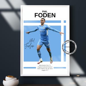 Phil Foden Poster, Premier League Wall Art, Manchester City Gifts, Football Player Poster, Soccer Wall Art, Sports Bedroom Posters
