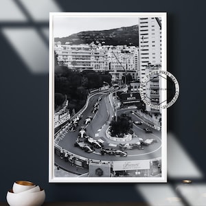 Arte di Formula 1, poster vintage di Monte Carlo, arte murale in bianco e nero con auto da corsa, poster di auto da corsa, fan di F1, poster vintage di Monaco, stampa di Monaco