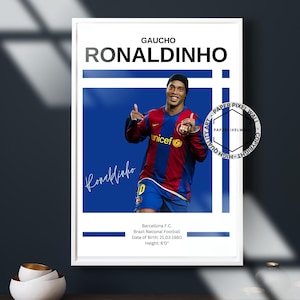 Ronaldinho Signed Poster, Printable Football Autograph Wall Art, Digital Download Soccer Print Gift, Barcelona, Brazil, Milan, PSG Fans