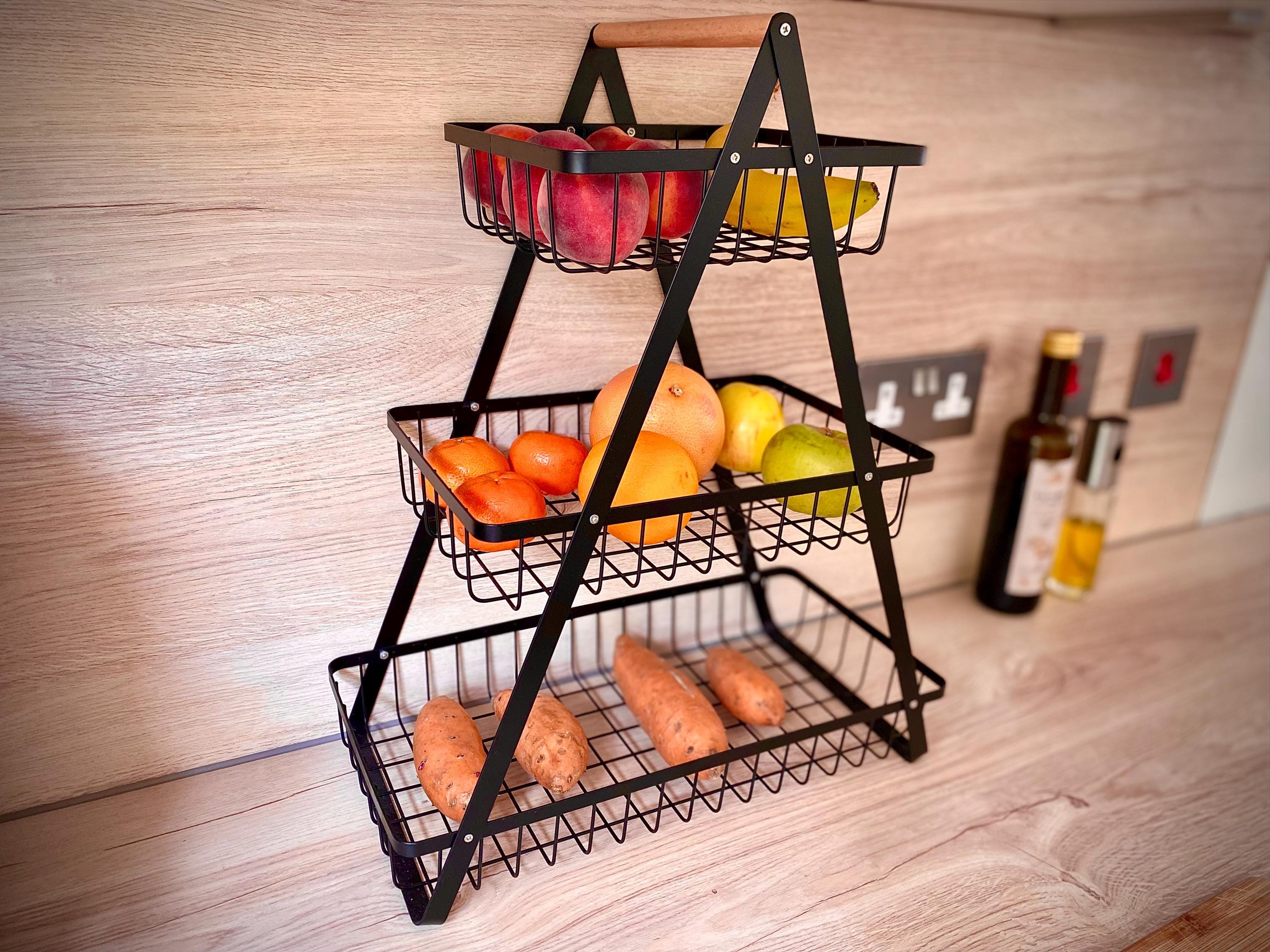 Boel Rack Contemporary 3-tier Black Wire Mesh Fruit & Veg Storage Basket ...
