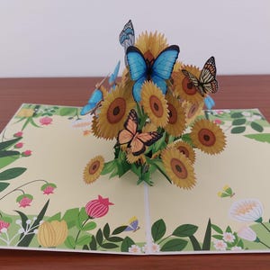 Biglietto pop-up 3D con girasole e farfalla - Tutte le occasioni