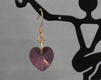 Pendientes del corazón púrpura Swarovski