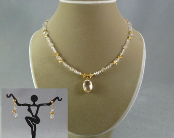 Crystals and Leaves Necklace and Earrings Set