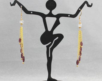 Delicados aretes de granate y cadena - 5 colgantes