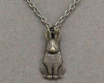 Antiqued Bronze Sitting Rabbit Necklace