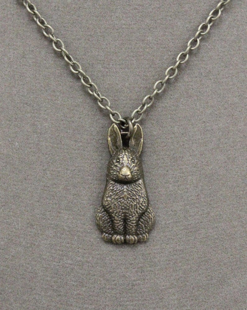 Antiqued Bronze Sitting Rabbit Necklace image 1