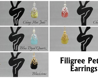 Pendientes de pétalos de filigrana - cinco piedras para elegir!