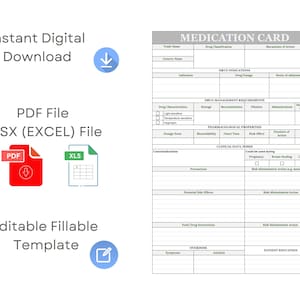 Drug / Medication Card Template Pdf | Fillable Editable Pharmacology ...