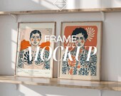 Two 5x7 Vertical Frames Photoshop Mockup Template for Art Display, Din A2 Wood Frame Minimal Scene PSD, Photoshop Frame Poster Print
