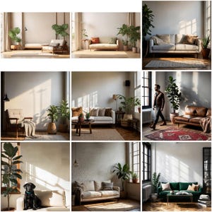 May include: A collection of images showcasing different living room setups with various sofas, chairs, and plants. The images feature a variety of styles, from modern to traditional, and include a variety of colors and textures.