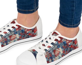 Custom Women's Low Top Fashion Sneakers Patchwork Pattern Original Design Shoes