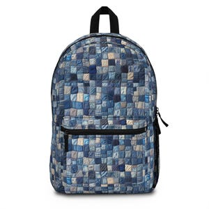 Zaino con stampa patchwork in denim: zaino in stile vintage