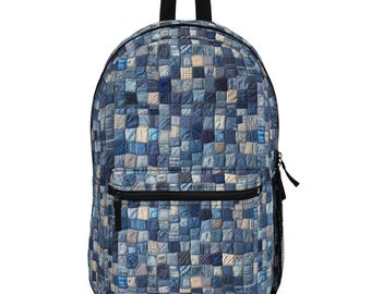 Patchwork Denim Print Backpack: Vintage Style Rucksack