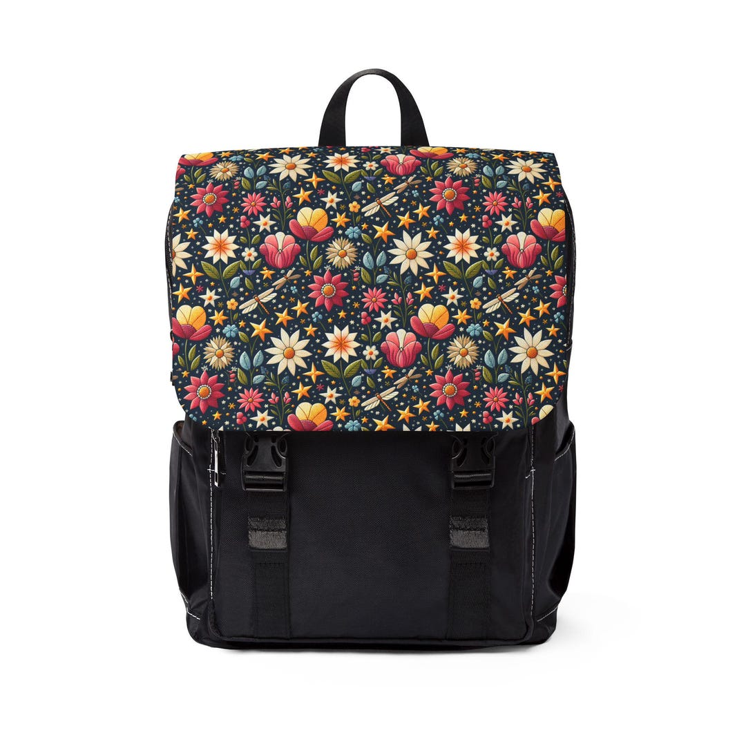 Summer Flower Patchwork Print Backpack, Unisex Casual Bag for Everyday ...