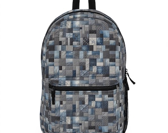 Patchwork Denim Print Backpack: Vintage Style School Bag
