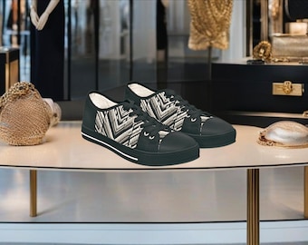 Custom Women's Low Top Fashion Sneakers French Herringbone Pattern Original Design Shoes