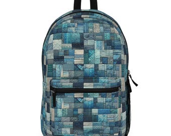 Patchwork Denim Print Backpack: Vintage Style Rucksack