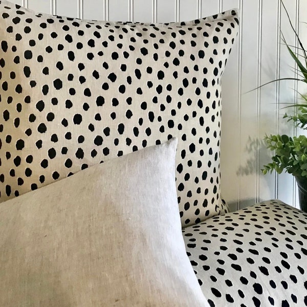 KATE SPADE KRAVET-9x20 - Both Sides   Fauna Flaxseed--Decorative Designer Linen Pillow Cover- Natural-Black-White - Throw and Lumbar Cover