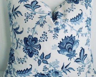 Waverly Indigo /Ivory Paisley -Decorative Pillow Cover .-Designer Fabric -Indigo Blue / Ivory Throw /Lumbar Pillow Cover