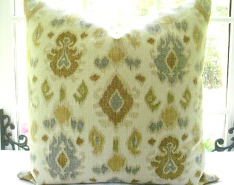 Lucette Ikat Floral In Natural by willowlanetextiles Floral Tan Rectangle Lumbar Throw Pillow by Spoonflower Neutrals Accent Pillow