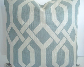 Light Teal Gemetric Gatework Basketweave Pillow Cover - Decorative Designer Pillow Cover - Throw and Lumbar Sizes