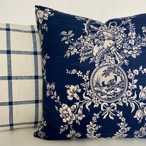 WAVERLY COUNTRY HOUSE Toile -Decorative Designer Pillow Cover-Indigo/Ivory-Farmhouse Country Decor - Throws and Lumbar Covers