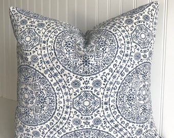 MARRAKESH NAVY GEOMETRIC -Decorative Designer Pillow cover- Navy / Beige /Ivory - Geometric Design - Blue Suzani Throw and Lumbar Covers