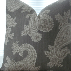 BOTH SIDES Decorative designer Pillow cover Steel Grey and Ivory Modern Paisley Paisley throw pillow image 1