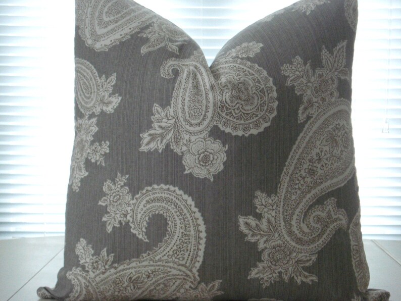 BOTH SIDES Decorative designer Pillow cover Steel Grey and Ivory Modern Paisley Paisley throw pillow image 1